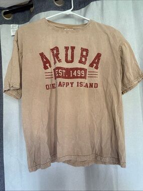 Vintage-Style Tan Aruba Graphic Tee - Short Sleeve